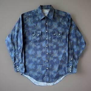 Rockmount Ranchwear Snap Shirt Medium Blue Rope Western Cowboy Made in USA